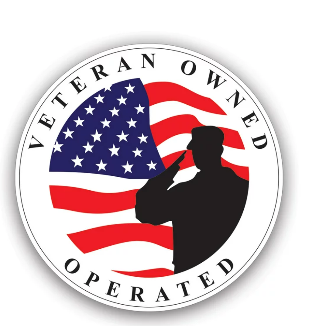 Veteran Owned and Operated badge with American flag