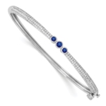14K White Gold Lab Grown VS/SI FGH Dia and Created Blue Sapphire Bangle