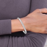 14k White Gold 4/16 Textured Hinged Bangle - Image 4