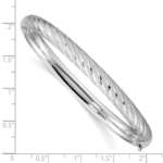 14k White Gold Textured Diamond-cut Twisted Hinged Bangle - Image 3