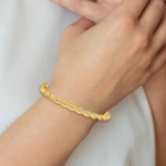 14K Polished and Textured Twisted Hinged Bangle - Image 4