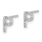 14K White Gold Lab Grown VS/SI FGH Dia Letter P Initial Post Earrings - Image 2