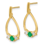 14K Lab Grown VS/SI FGH Dia and Created Emerald Post Dangle Earrings - Image 2