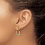 14K Lab Grown VS/SI FGH Dia and Created Emerald Post Dangle Earrings - Image 3