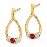 10K Lab Grown VS/SI FGH Dia and Created Ruby Post Dangle Earrings - Image 2