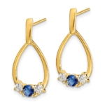 10K Lab Grown VS/SI FGH Dia and Created Sapphire Post Dangle Earrings - Image 2