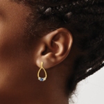 10K Lab Grown VS/SI FGH Dia and Created Sapphire Post Dangle Earrings - Image 3