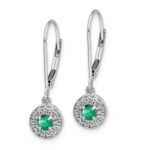 14K White Gold Lab Grown VS/SI FGH Dia and Cr Emerald Leverback Earrings - Image 2