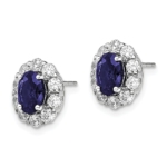 14K White Gold Lab Grown VS/SI FGH Dia and Cr Oval Blue Sapphire Fashion Ea - Image 2