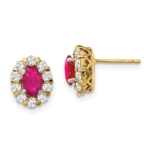 14K Lab Grown VS/SI FGH Dia and Oval Created Ruby Fashion Earrings
