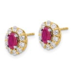 14K Lab Grown VS/SI FGH Dia and Oval Created Ruby Fashion Earrings - Image 2