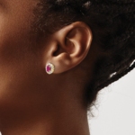 14K Lab Grown VS/SI FGH Dia and Oval Created Ruby Fashion Earrings - Image 3