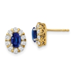 14K Lab Grown VS/SI FGH Dia and Created Oval Blue Sapphire Fashion Earrings