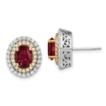 14K Two-Tone Lab Grown VS/SI FGH Dia & Created Ruby Earrings