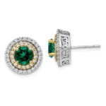 14K Two-Tone Lab Grown VS/SI FGH Dia and Created Emerald Earrings