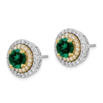 14K Two-Tone Lab Grown VS/SI FGH Dia and Created Emerald Earrings - Image 2