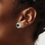 14K Two-Tone Lab Grown VS/SI FGH Dia and Created Emerald Earrings - Image 3