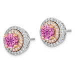 14K Two-Tone Lab Grown VS/SI FGH Dia and Created Pink Sapphire Earrings - Image 2