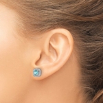 14K White Gold Lab Grown VS/SI FGH Dia and Cr Paraiba Halo Post Earrings - Image 3