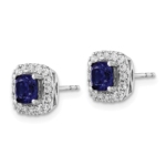 14K White Gold Lab Grown VS/SI FGH Dia and Created Blue Sapphire Halo Post - Image 2