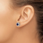 14K White Gold Lab Grown VS/SI FGH Dia and Created Blue Sapphire Halo Post - Image 3