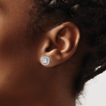 14K White Gold Lab Grown VS/SI FGH Dia and White Sapphire Halo Post Earring - Image 3