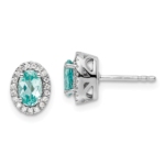 14K White Gold Pure Serenity Lab Grown Diamond and Lab Created Oval Paraiba Post Earrings