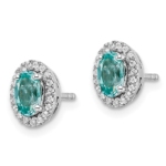 14K White Gold Pure Serenity Lab Grown Diamond and Lab Created Oval Paraiba Post Earrings - Image 2