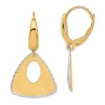 14K Two-tone Polished and Dia-cut Triangle Dangle Leverback Earrin