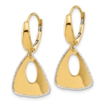 14K Two-tone Polished and Dia-cut Triangle Dangle Leverback Earrin - Image 2