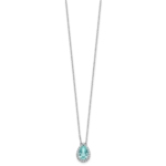 14K White Gold Lab Grown VS/SI FGH Dia and Cr Paraiba Pear Halo Necklace - Image 2