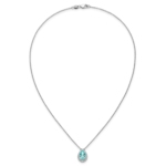 14K White Gold Lab Grown VS/SI FGH Dia and Cr Paraiba Pear Halo Necklace - Image 4