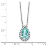 14K White Gold Lab Grown VS/SI FGH Dia and Cr Paraiba Pear Halo Necklace - Image 5