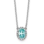 14K White Gold Lab Grown VS/SI FGH Dia and Cr Paraiba Oval Halo Necklace
