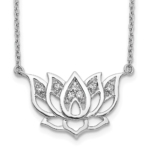 14K White Gold Lab Grown VS/SI FGH Dia Lotus Flower 18 inch Necklace
