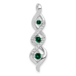 10K White Gold Lab Grown VS/SI FGH Dia and Created Emerald Twist Chain Slid