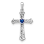 14K White Gold Lab Grown Diamond VS/SI FGH & Cr Sapphire Cross Penda