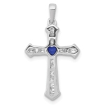 14K White Gold Lab Grown Diamond VS/SI FGH & Cr Sapphire Cross Penda - Image 3