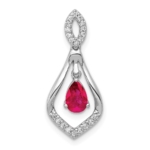14K White Gold Lab Grown VS/SI FGH Dia and Created Ruby Teardrop Pendant