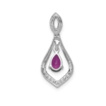 14K White Gold Lab Grown VS/SI FGH Dia and Created Ruby Teardrop Pendant - Image 3