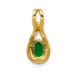 14K Lab Grown VS/SI FGH Dia and Oval Created Emerald Teardrop Pendant - Image 3