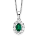 14K White Gold Lab Grown VS/SI FGH Dia & Cr Oval Emerald Pendant Necklace