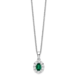 14K White Gold Lab Grown VS/SI FGH Dia & Cr Oval Emerald Pendant Necklace - Image 2