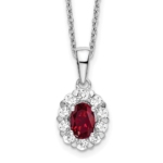 14K White Gold Lab Grown VS/SI FGH Dia & Cr Oval Ruby Pendant Necklace