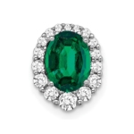 14K White Gold Lab Grown VS/SI FGH Dia and Created Emerald Halo Chain Slide