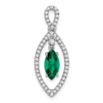 14K White Gold Lab Grown VS/SI FGH Dia and Created Emerald Chain Slide