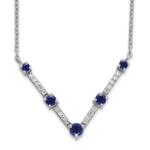 14K White Gold Lab Grown VS/SI FGH Dia & Created Blue Sapphire Necklace