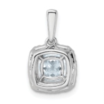 14K White Gold Lab Grown VS/SI FGH Dia and Aquamarine Halo Pendant - Image 3