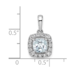14K White Gold Lab Grown VS/SI FGH Dia and Aquamarine Halo Pendant - Image 4