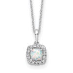 10K White Gold Lab Grown VS/SI FGH Dia and Created Opal Pendant Necklace